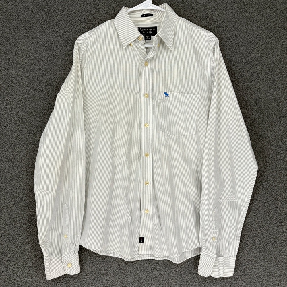 Abercrombie & Fitch Mens Muscle Fit Pinstripe Button Down Shirt White Blue M